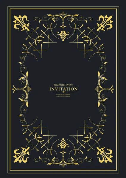 Gold Ornament Dark Background Can Used Invitation Card Vector Illustration — Stock Vector