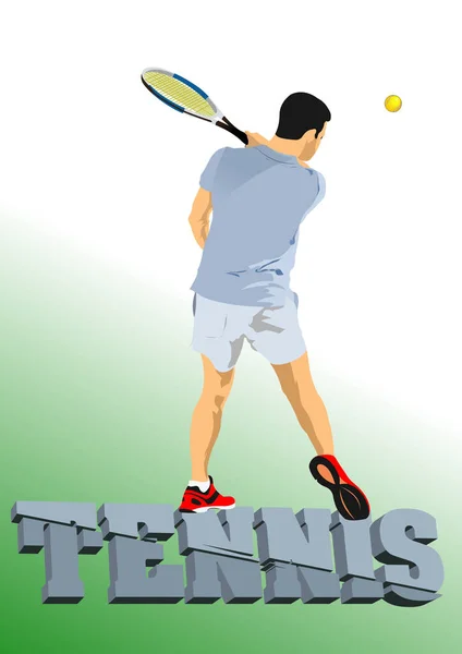 Man Tennis Player Poster Colored Vector Illustration Designers — Stock Vector