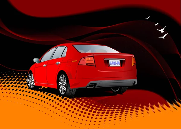 赤車セダンイメージの抽象波の背景 ベクトル3Dイラスト — ストックベクタ