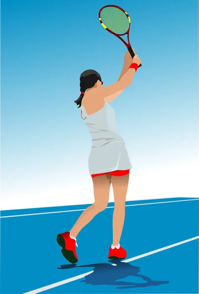 Kvinde Tennisspiller Plakat Farvet Vektor Illustration Designere – Stock-vektor