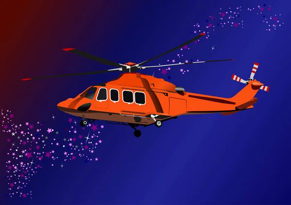 Вертолет Воздухе Фоне Абстрактных Звезд Неба Векторная Иллюстрация Дизайнеров — стоковый вектор