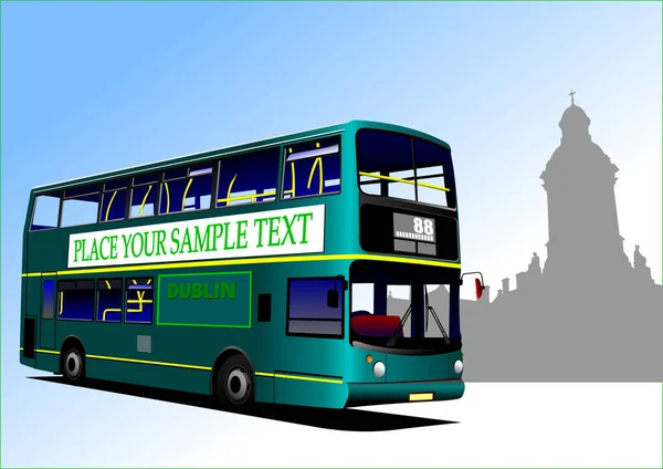 Dublin Groene Bus Vector Illustratie — Stockvector