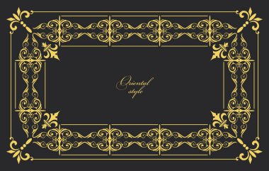 Koyu arkaplanda altın bir süs. Davetiye olarak kullanılabilir. Vektör illüstrasyonu