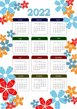 2022 takvimi. Düzenleyici olarak kullanılabilir 