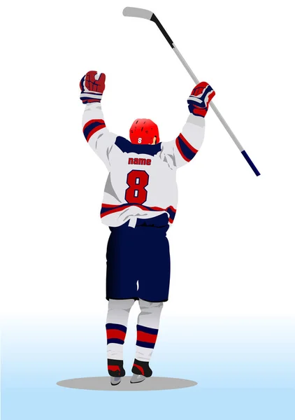 Joueur Hockey Réjouit Une Rondelle Martelée Illustration Couleur Vectorielle — Image vectorielle