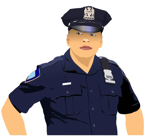 American Police Officer Color Vector Illustration — Stock Vector