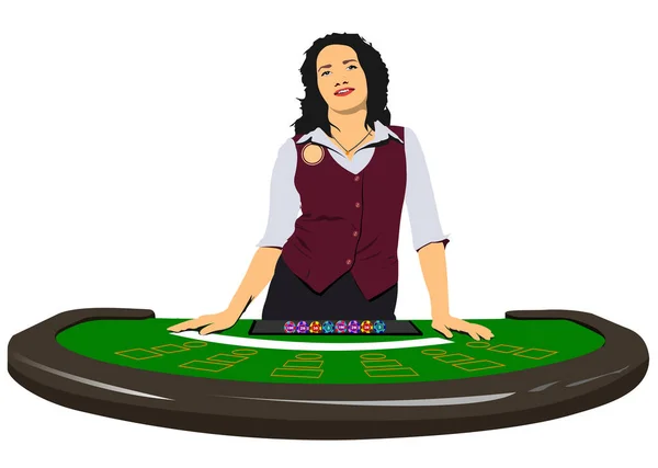 Femme Croupier Table Casino Illustration Vectorielle — Image vectorielle