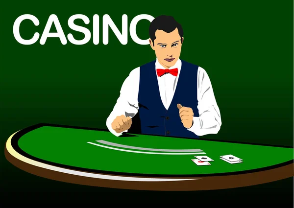 Man Croupier Casino Table Vector Illustration — стоковий вектор
