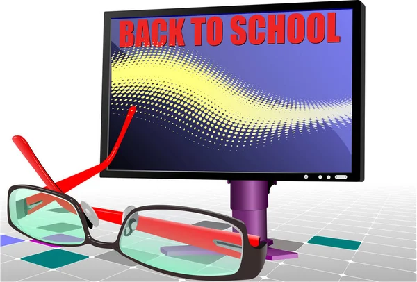 Abstract Composition Back School Glasses Display Images Vector Illustration — Stock Vector