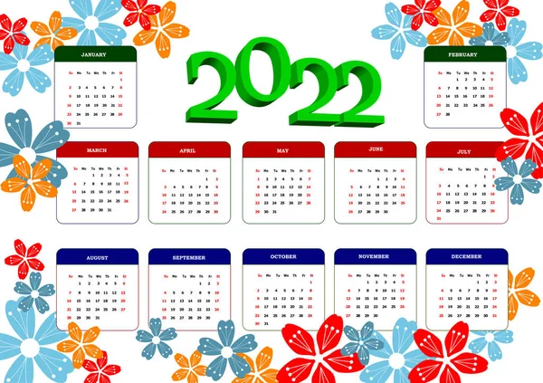 2022 Års Kalender Kan Användas Som Arrangör — Stock vektor
