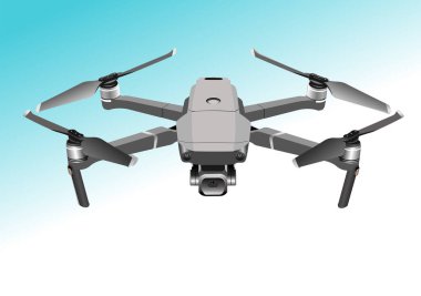 Isometric Drone Hızlı Teslimat. Dron video kamera ve uzaktan kumandayla uçuyor. 3d vektör illüstrasyonu