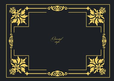 Koyu arkaplanda altın bir süs. Davetiye olarak kullanılabilir. Vektör illüstrasyonu