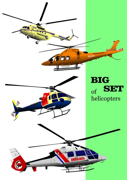 Big Set Helicopters Vector — Stock Vector