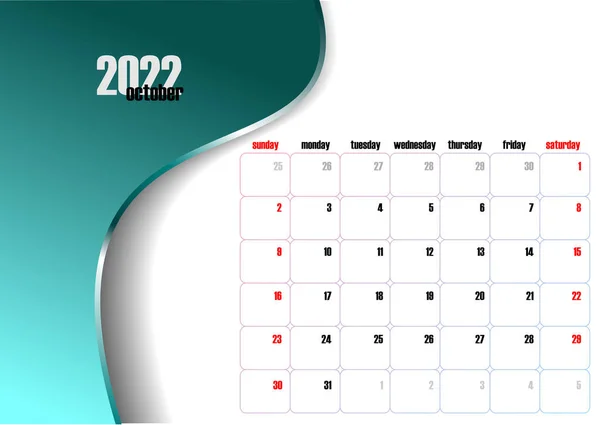 Calendrier 2022 Peut Être Utilisé Comme Organisateur — Image vectorielle