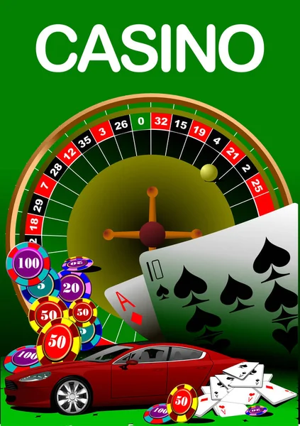 Elementos Del Casino Con Coche Sedán Imagen Vector Ilustración — Archivo Imágenes Vectoriales