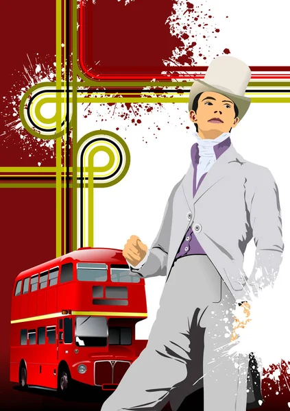 伦敦绅士在伦敦形象 彩色3D矢量插图 — 图库矢量图片