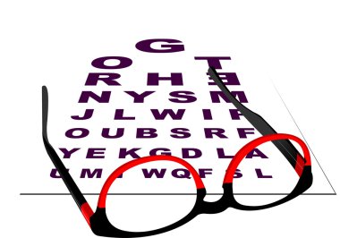 Göz sınavları için tablo ile gözlük okuma için. Vektör illustrati