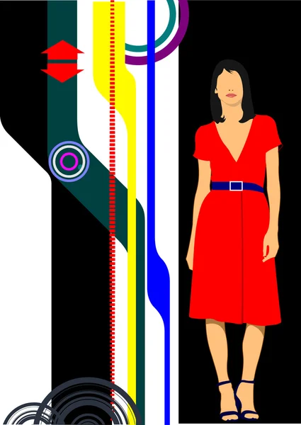 Fondo abstracto de alta tecnología con imagen de mujer de negocios. Vector enfermo — Archivo Imágenes Vectoriales