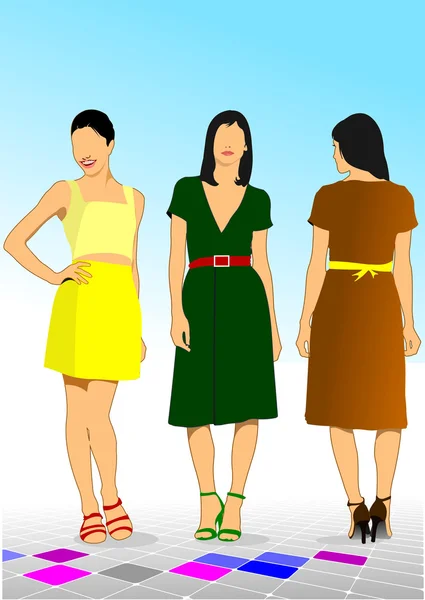 Три молоді жінки-моделі. Векторні ілюстрації — стоковий вектор