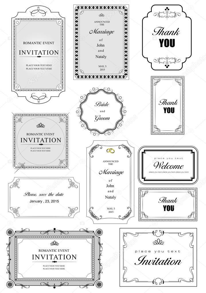 Set of ornate vector frames and ornaments with sample text. Perf