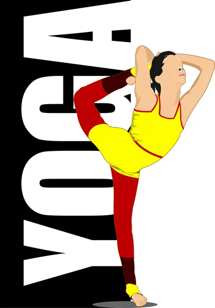 Vrouw beoefenen van Yoga oefeningen. Vectorillustratie — Stockvector