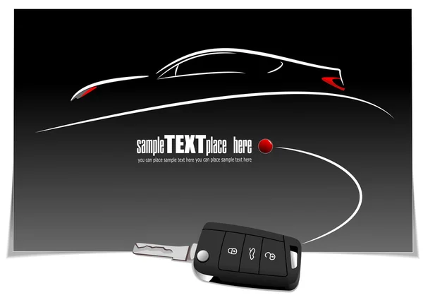 Sketch of silhouette car on white paper with ignition key image. — Stock Vector