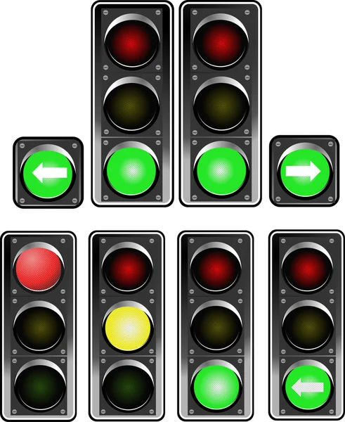 Set of traffic lights. Red signal. Yellow signal. Green signal — Stock Vector