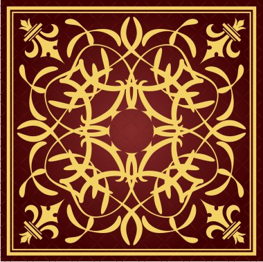 Kahverengi arka planda altın süs. Davetiye arabası olarak kullanılabilir