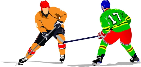 Jugador de hockey sobre hielo. Ilustración vectorial coloreada para diseñadores — Vector de stock