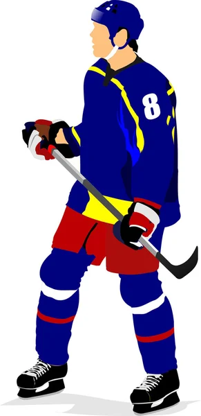 Jugador de hockey sobre hielo. Ilustración vectorial coloreada para diseñadores — Vector de stock