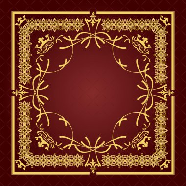 Kahverengi arka planda altın süs. Davetiye arabası olarak kullanılabilir