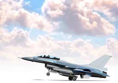 fighting falcon preparing for takeoff against a cloudy sky