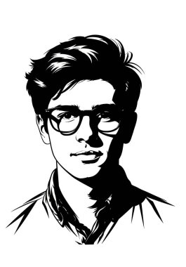 Siyah-beyaz vektör grafik biçimini gösteren genç adam portresi