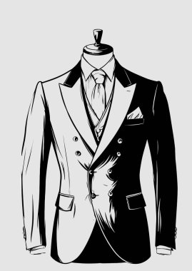 Bir terzi mankeni üzerinde çift göğüslü takım elbise, resmi giyimi ve zarafeti resmediyor.