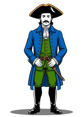 Peter 'ı çizen karikatür çizimi. Tarihi kostümlü, elinde bir kılıç tutan.