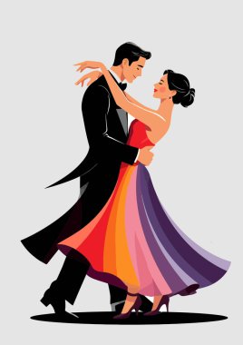 Zarif bir dans sergileyen zarif bir çift. Romantizmi, ortaklığı ve kutlamaları sembolize ediyor.