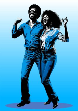 70 'lerin modasıyla dans eden mutlu siyah çift.