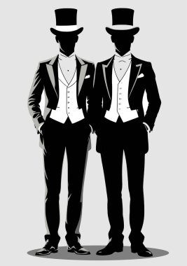 Klasik stil ve entelektüellik tasvir eden, resmi giyinmiş iki zarif adam.