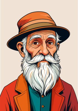 Kıdemli adam karikatür çizimi hafif bir arka planda bilgelik ve deneyim gösteriyor