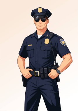 Üniformalı bir polis memuru, otoritesini ve kolluk kuvvetlerini gösteriyor.