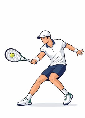 Sporcu raket ve topla tenis oynuyor.