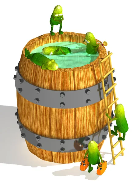 Cucumbers in a barrel — Stock Photo, Image