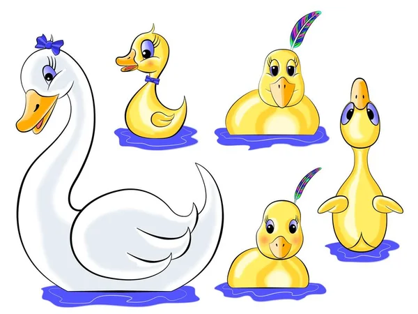 Cartoon Image Duck Ducklings White Background — Stock Photo, Image