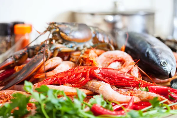 Still life with fresh raw seafoods — Stock Photo, Image