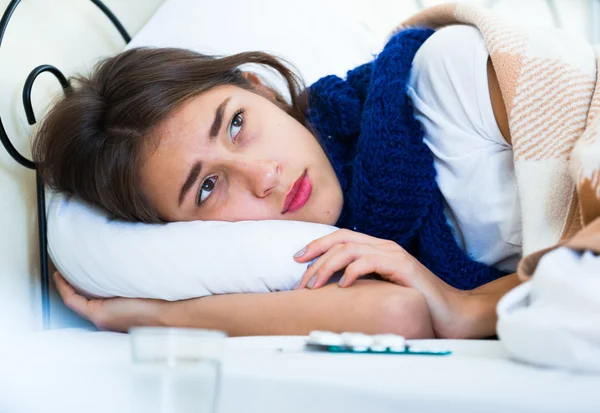 Sad teenage girl with high fever — Stock Photo, Image