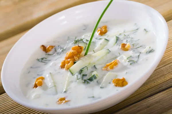 Bulgarische Suppe Tarator in weißer Schüssel — Stockfoto