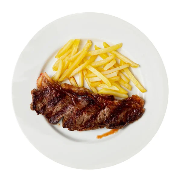 Tasty grilled beef tenderloin with french fries served — Stock Photo, Image