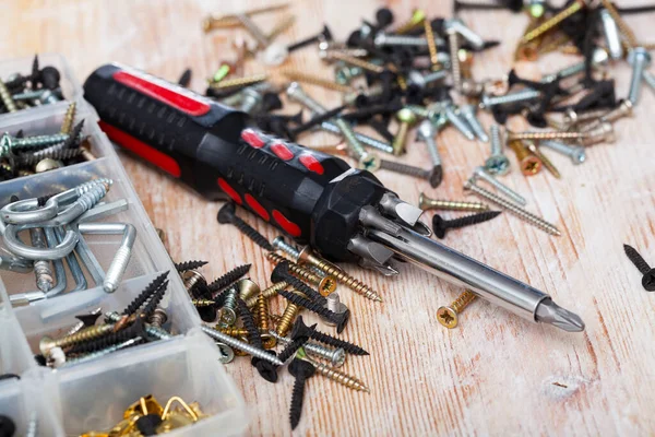 Home male instrument for repairing - different tips of screwdriver and main part — Stock Photo, Image
