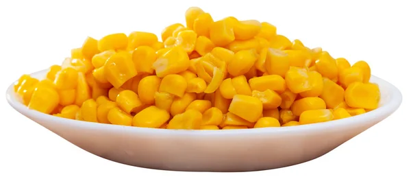 Słodka kukurydza puszkowana w misce na białym — Zdjęcie stockowe