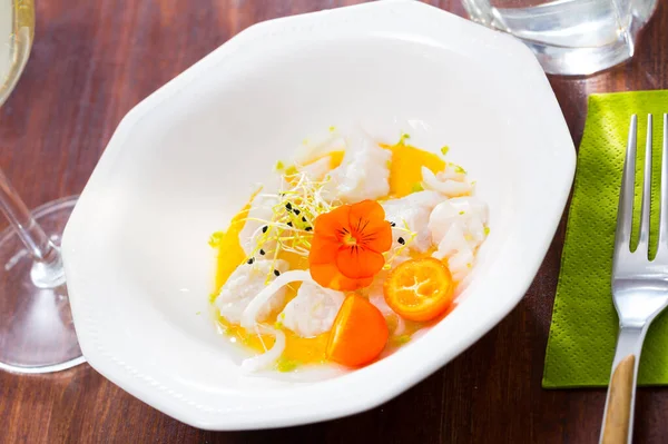 Codfish ceviche with avocado sauce — Stock Photo, Image